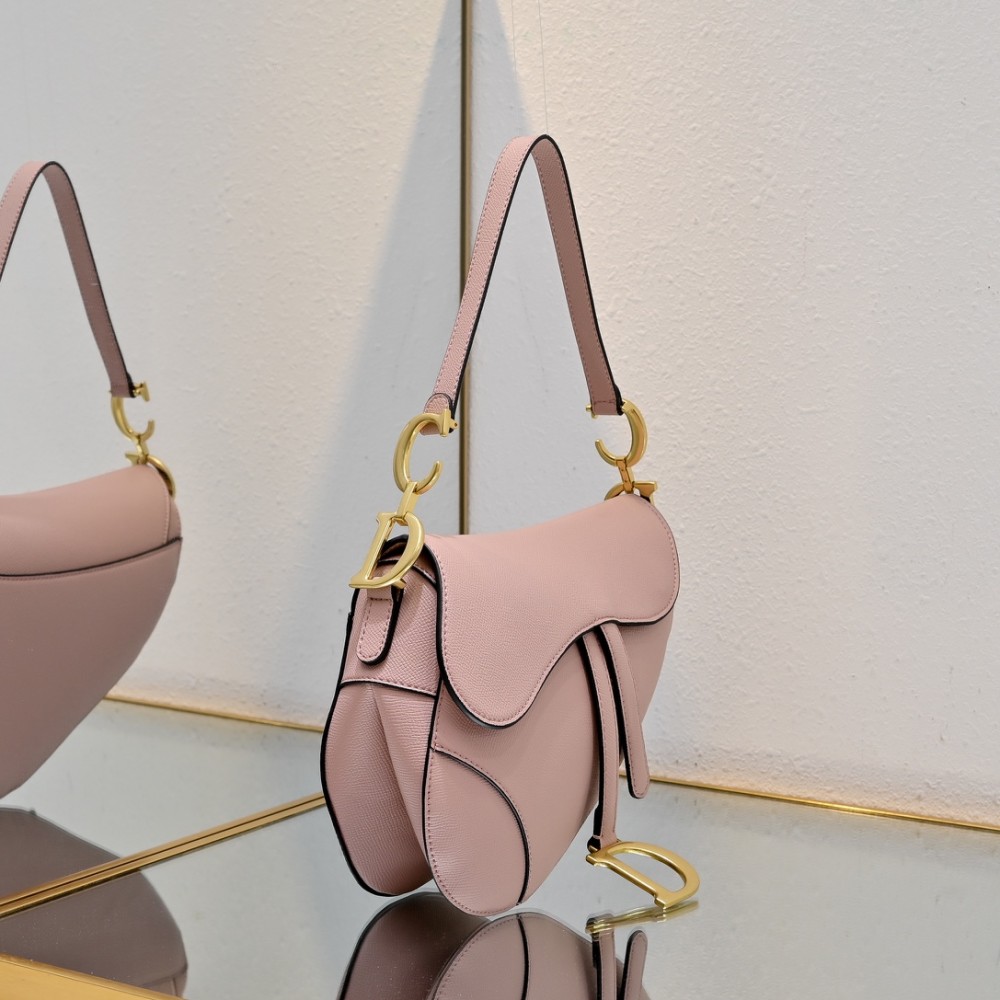 Dior Saddle Bag with Strap Powder Pink Grained Calfskin