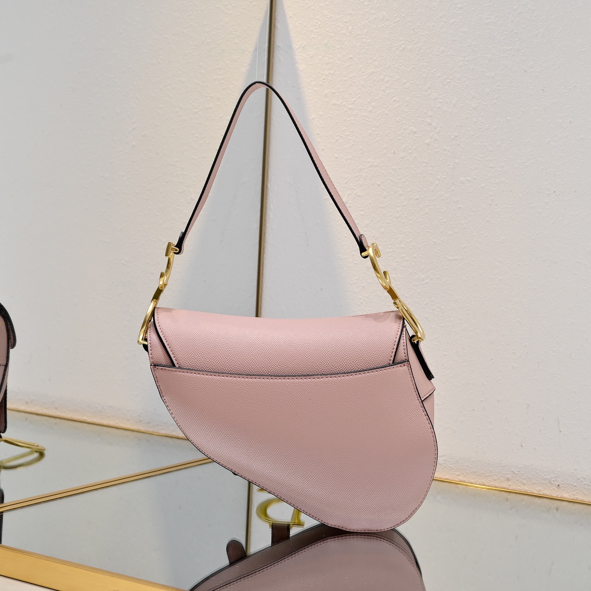 Dior Saddle Bag with Strap Powder Pink Grained Calfskin Dior Saddle Bag with Strap Powder Pink Grained Calfskin