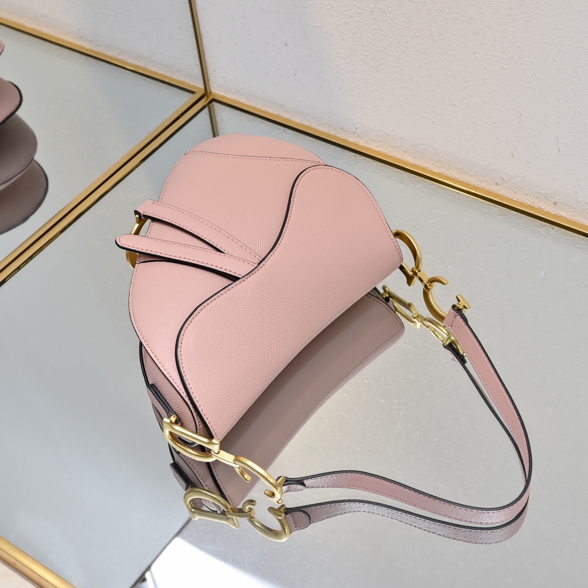 Dior Saddle Bag with Strap Powder Pink Grained Calfskin Dior Saddle Bag with Strap Powder Pink Grained Calfskin