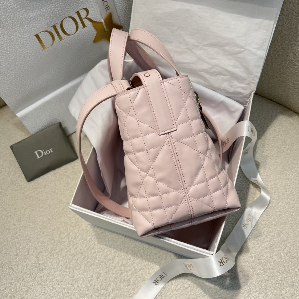 DIOR - Small DiorToujours Vertical Tote Bag Pale Pink Macrocannage Calfskin
