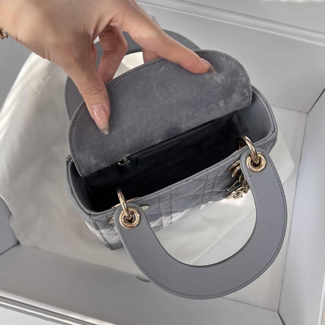 Mini Lady Dior Bag Opaline Gray Pearlescent Cannage Lambskin