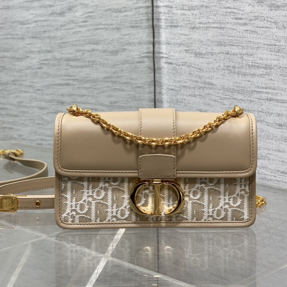 30 Montaigne East-West Bag with Chain Dior Oblique Jacquard and Natural Smooth Calfskin