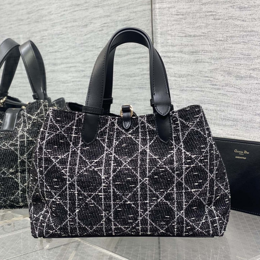  Dior Toujours Bag Black Tweed with White Cannage Motif