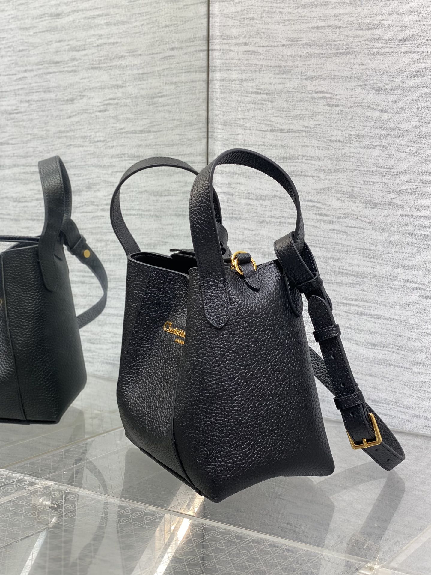 DIOR - Medium Signature Bucket Bag Black Grained Calfskin DIOR - Medium Signature Bucket Bag Black Grained Calfskin