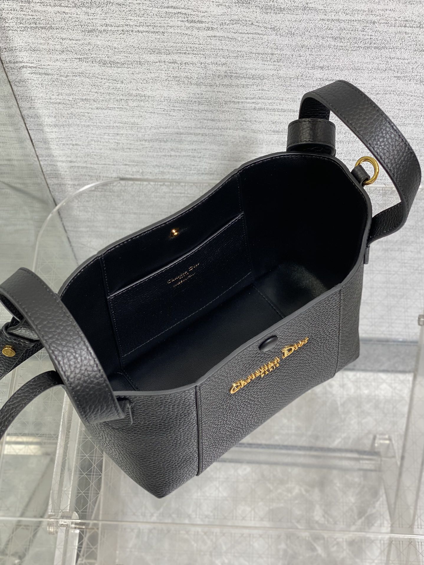 DIOR - Medium Signature Bucket Bag Black Grained Calfskin DIOR - Medium Signature Bucket Bag Black Grained Calfskin