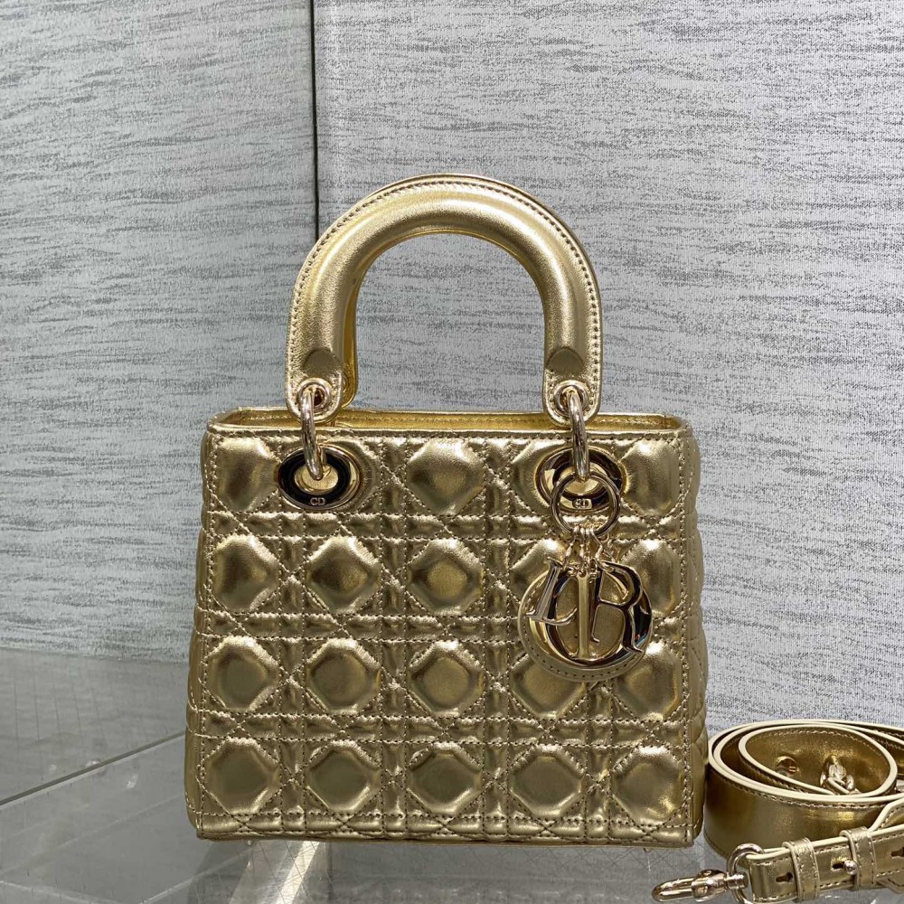 Mini Lady Dior Bag Metallic Gold