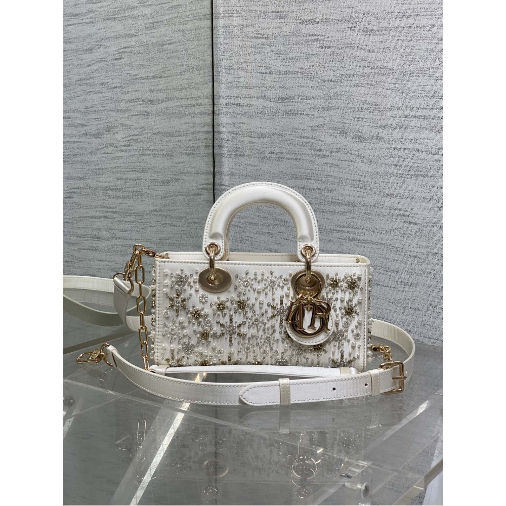 DIOR Small D-Joy Bag Latte Cannage Calfskin Embroidered With Multicolor Beads Women