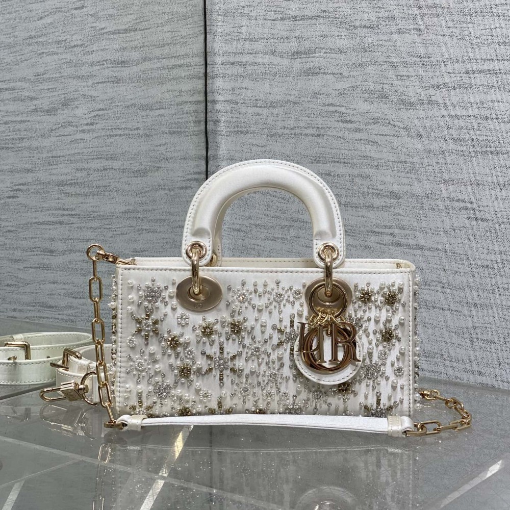 DIOR Small D-Joy Bag Latte Cannage Calfskin Embroidered With Multicolor Beads Women