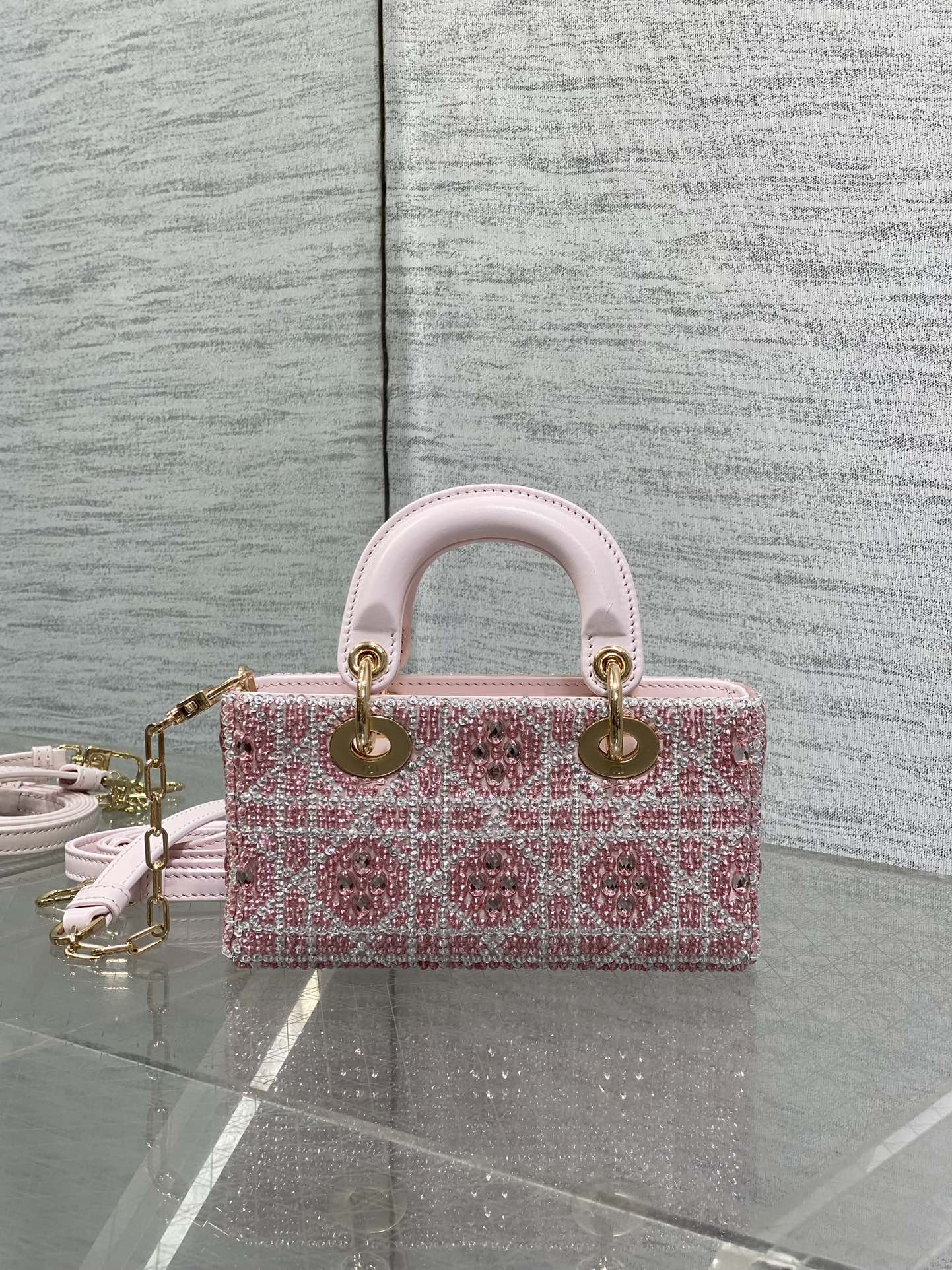 DIOR Small D-Joy Bag Latte Cannage Calfskin Embroidered With Multicolor Beads Pink DIOR Small D-Joy Bag Latte Cannage Calfskin Embroidered With Multicolor Beads Pink