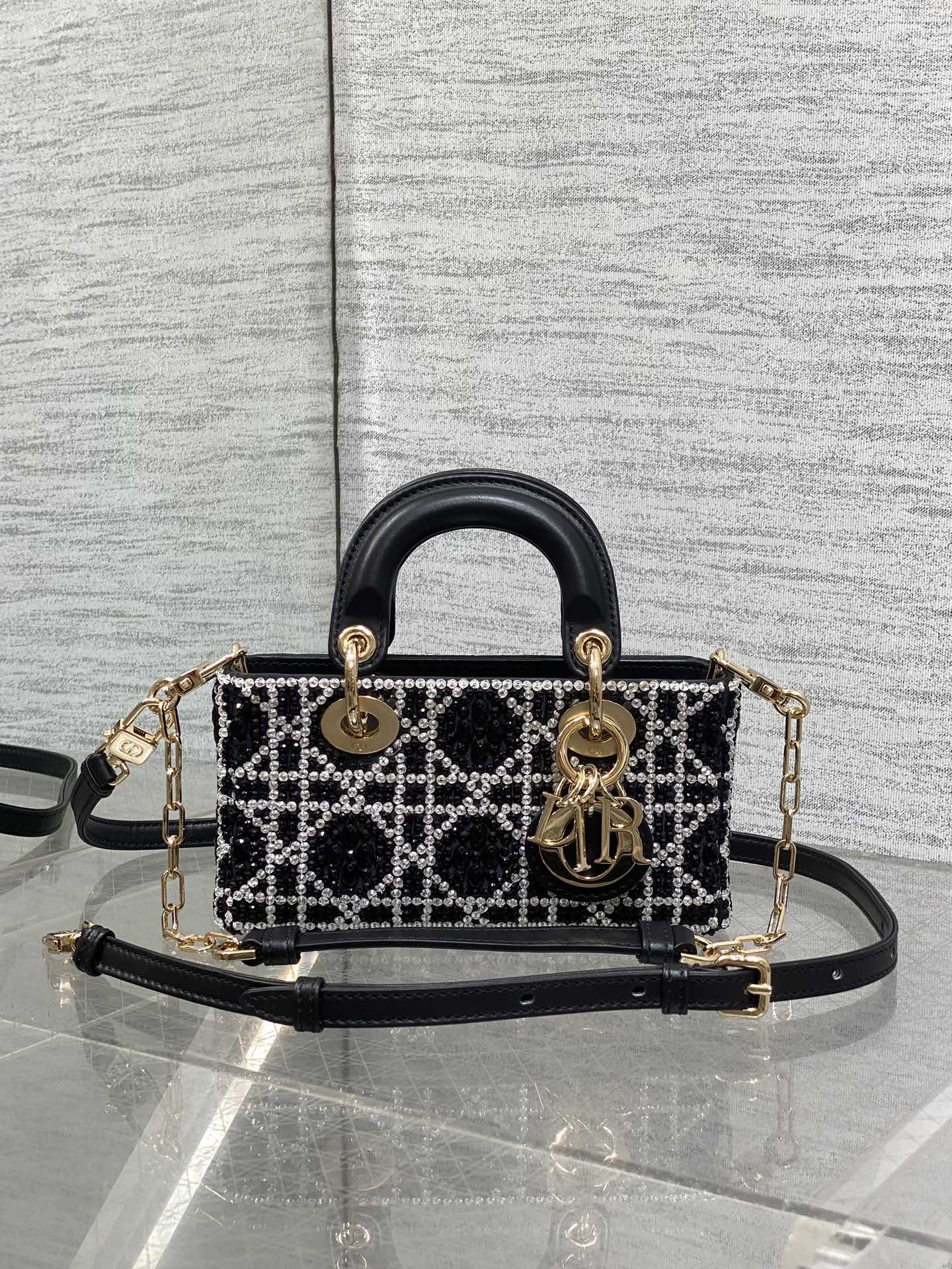 DIOR Small D-Joy Bag Latte Cannage Calfskin Embroidered With Multicolor Beads Black DIOR Small D-Joy Bag Latte Cannage Calfskin Embroidered With Multicolor Beads Black