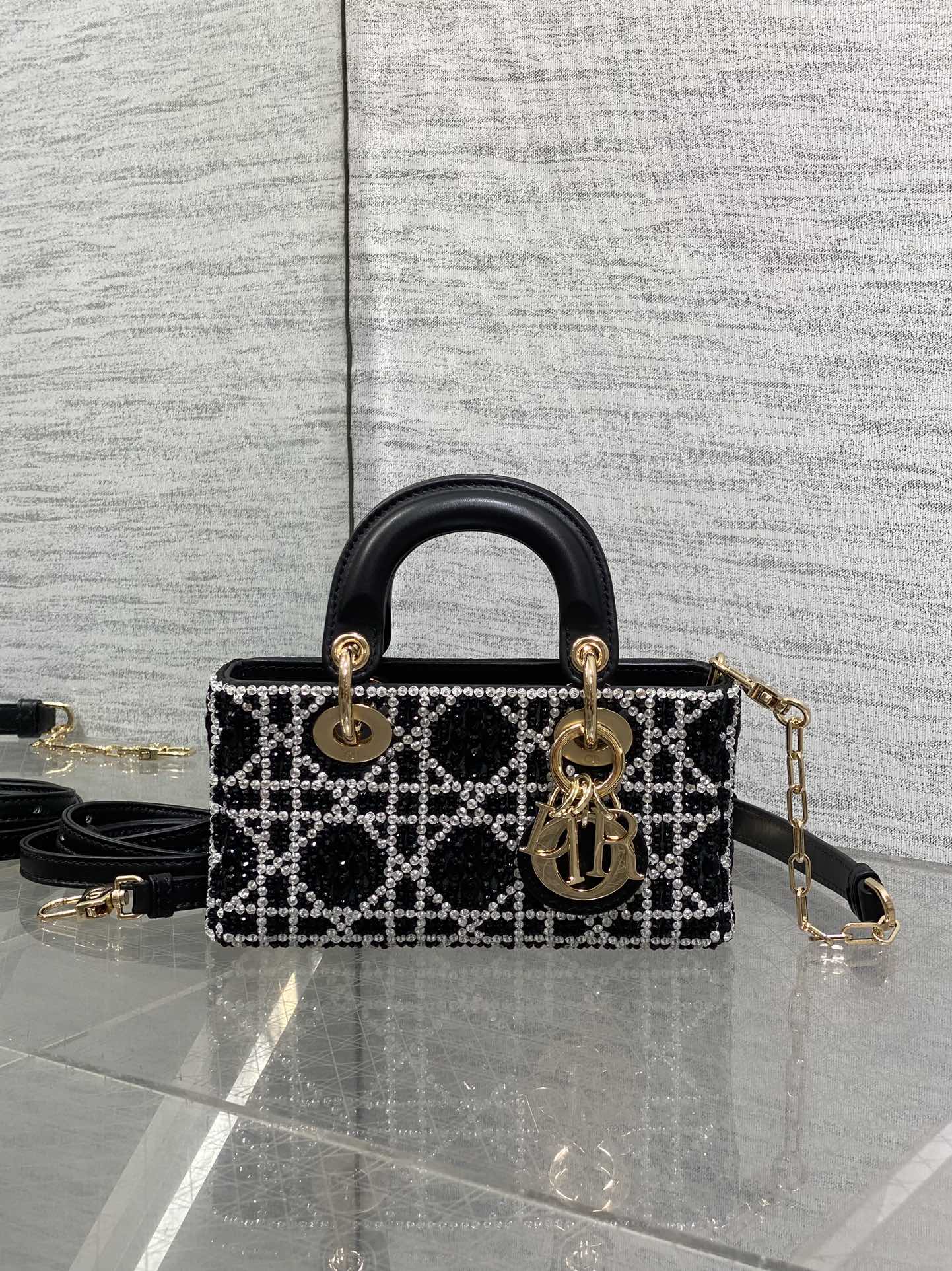 DIOR Small D-Joy Bag Latte Cannage Calfskin Embroidered With Multicolor Beads Black DIOR Small D-Joy Bag Latte Cannage Calfskin Embroidered With Multicolor Beads Black