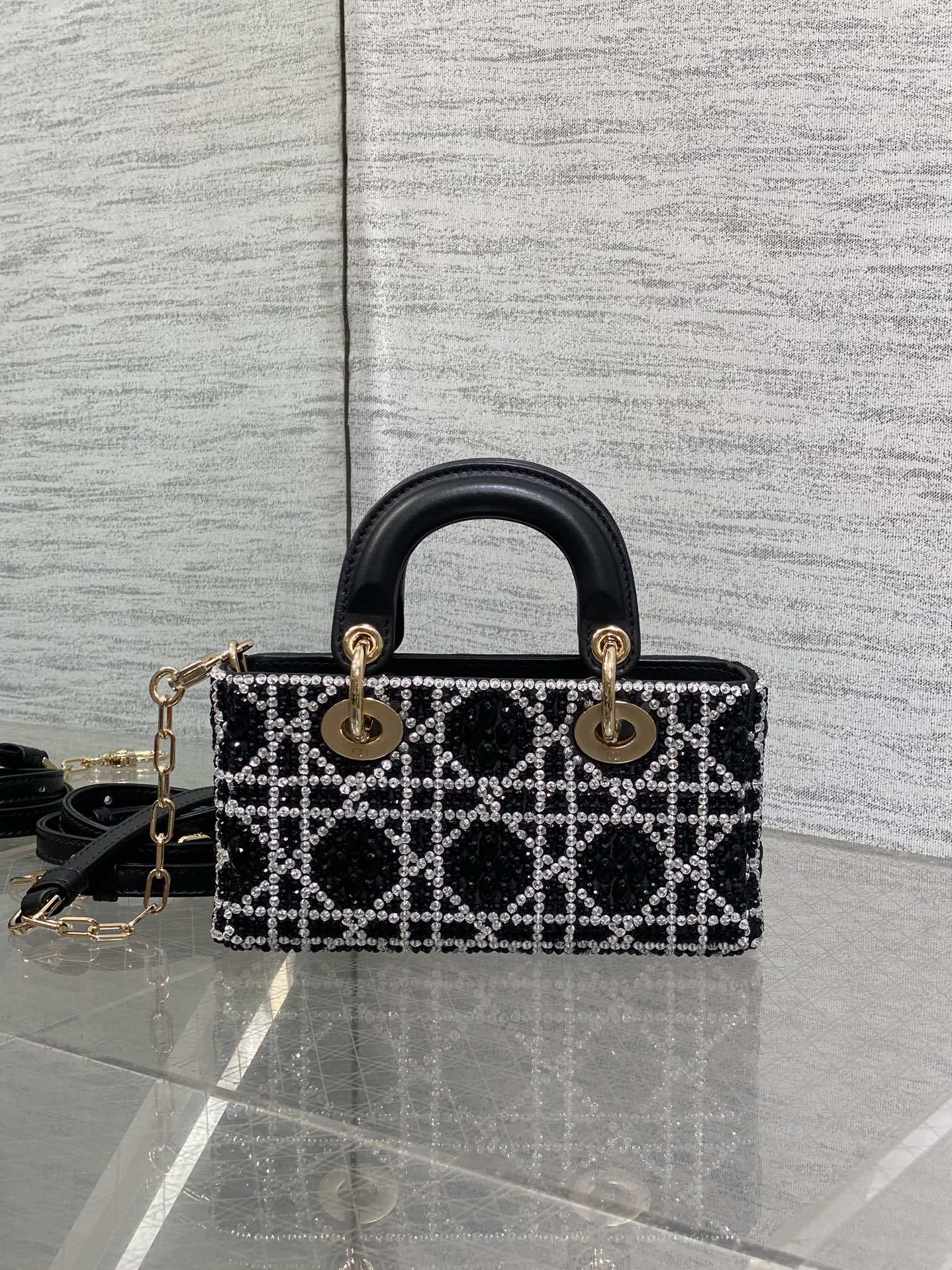 DIOR Small D-Joy Bag Latte Cannage Calfskin Embroidered With Multicolor Beads Black DIOR Small D-Joy Bag Latte Cannage Calfskin Embroidered With Multicolor Beads Black