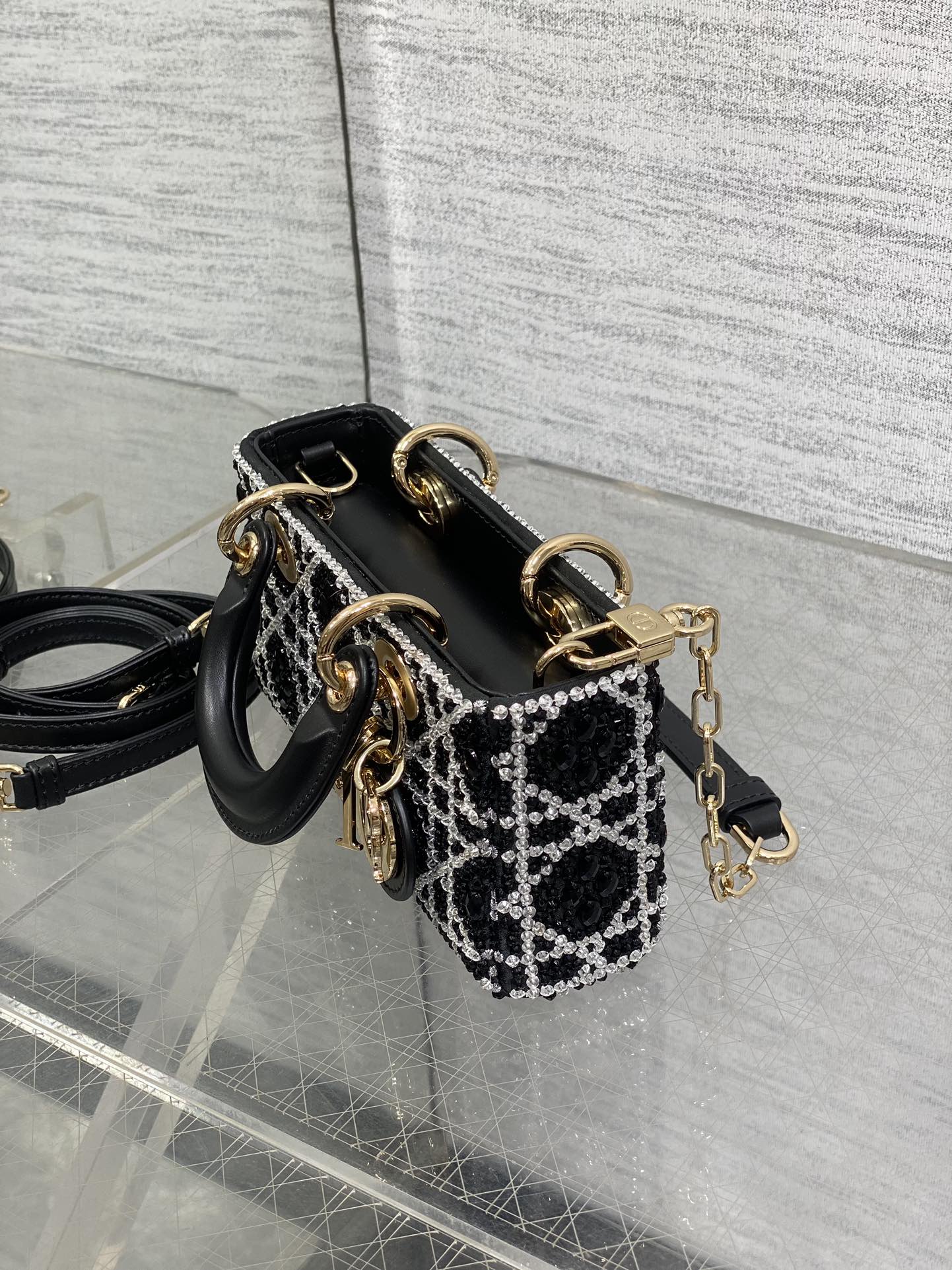 DIOR Small D-Joy Bag Latte Cannage Calfskin Embroidered With Multicolor Beads Black DIOR Small D-Joy Bag Latte Cannage Calfskin Embroidered With Multicolor Beads Black