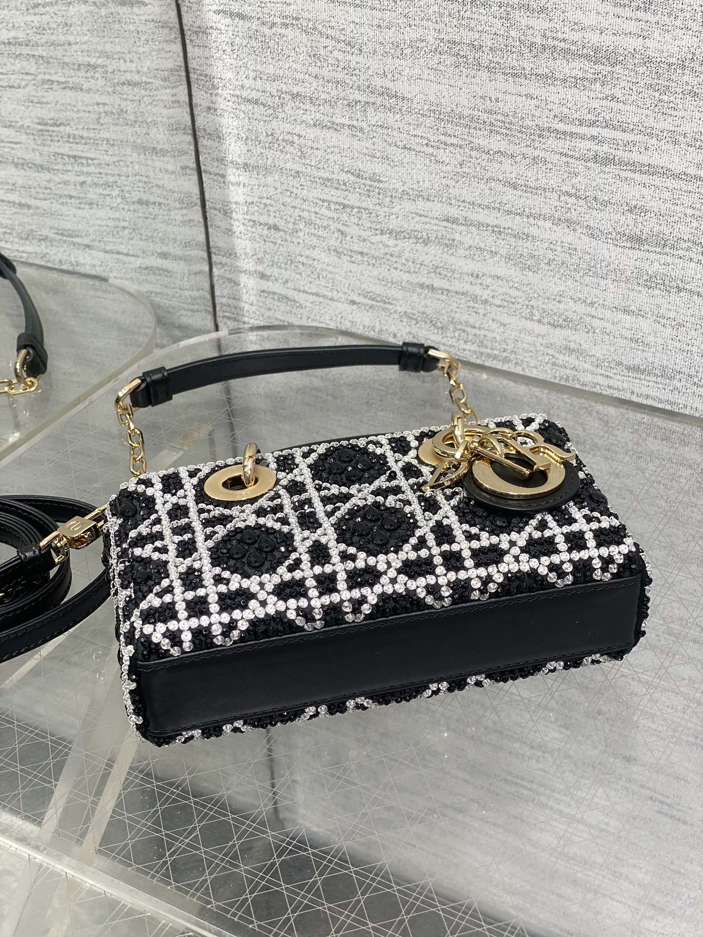 DIOR Small D-Joy Bag Latte Cannage Calfskin Embroidered With Multicolor Beads Black DIOR Small D-Joy Bag Latte Cannage Calfskin Embroidered With Multicolor Beads Black