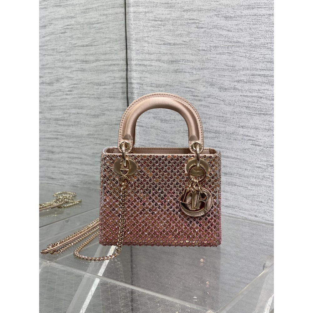 DIOR Small D-Joy Bag Latte Cannage Calfskin Embroidered With Multicolor Beads Women