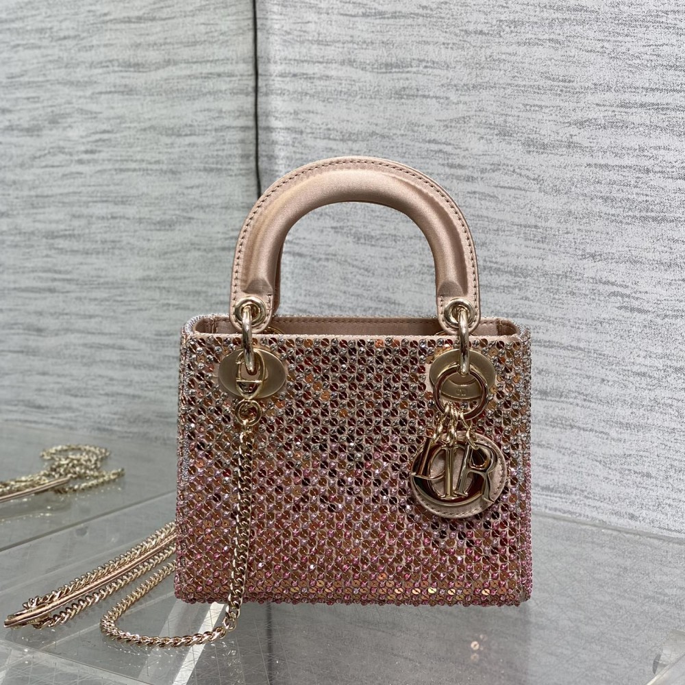 DIOR Small D-Joy Bag Latte Cannage Calfskin Embroidered With Multicolor Beads Women