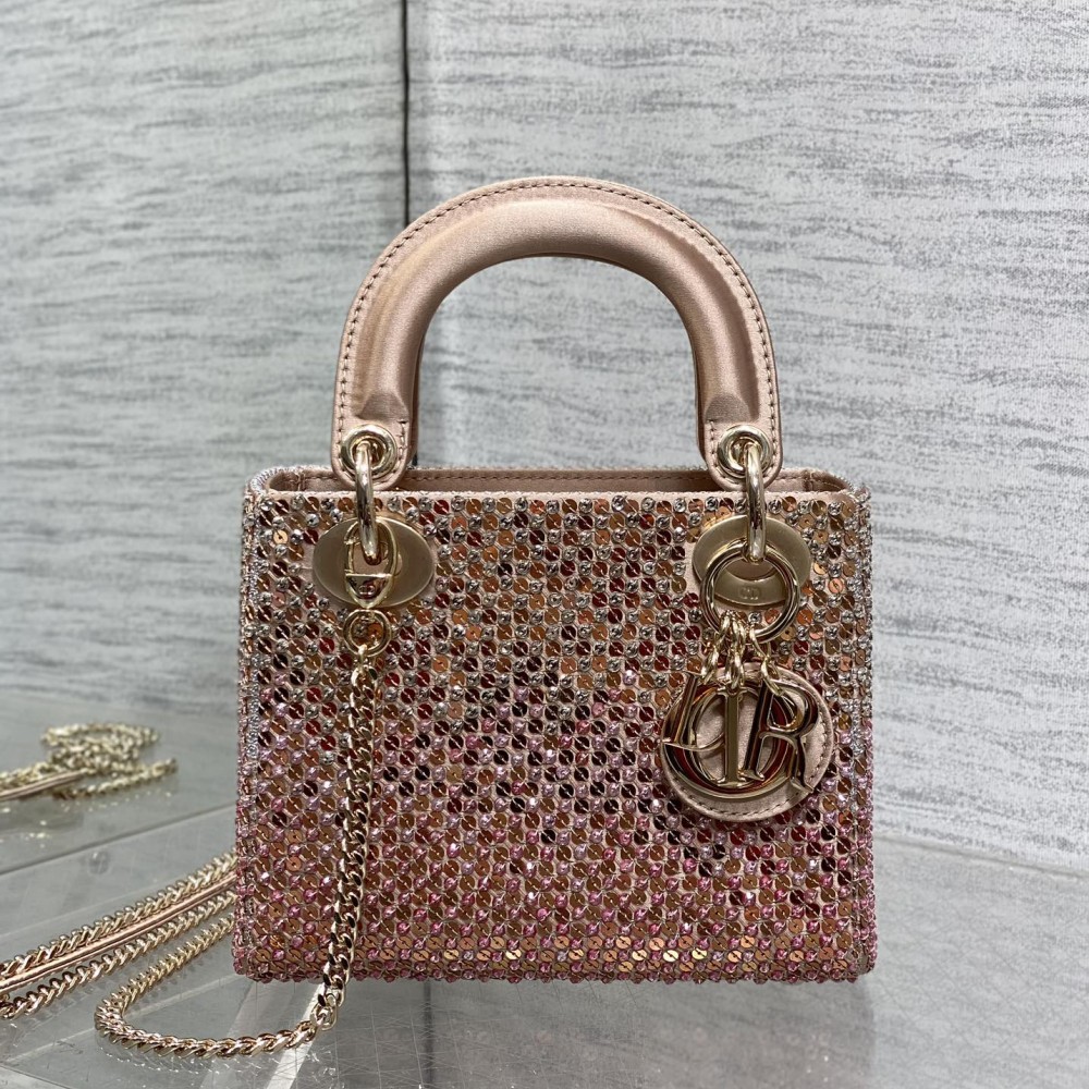 DIOR Small D-Joy Bag Latte Cannage Calfskin Embroidered With Multicolor Beads Women