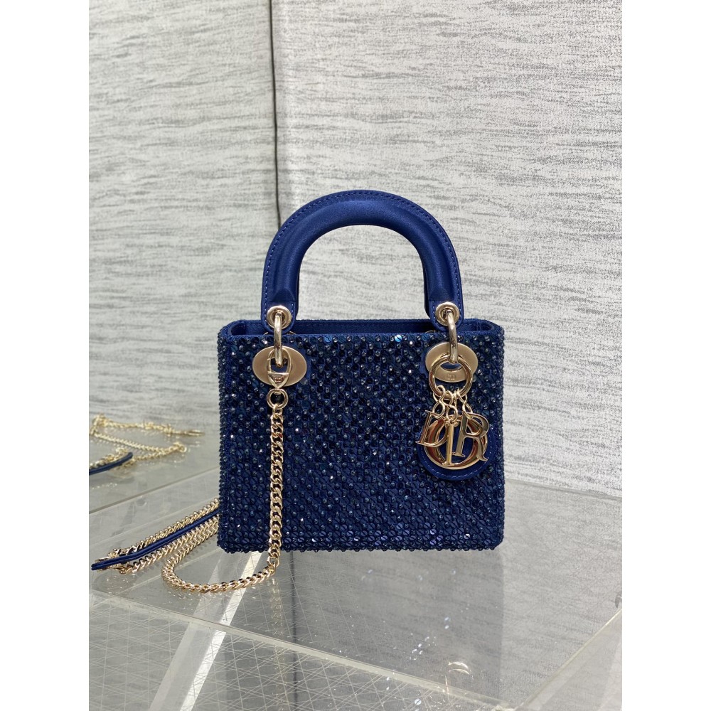 Mini Lady Dior Bag Metallic Lambskin and Rose des Vents Satin Embroidered with Beads