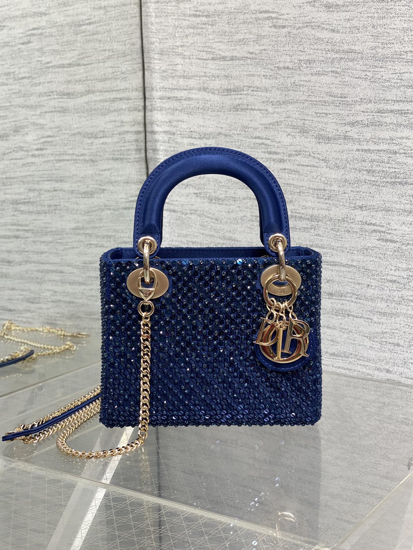 Mini Lady Dior Bag Metallic Lambskin and Rose des Vents Satin Embroidered with Beads
