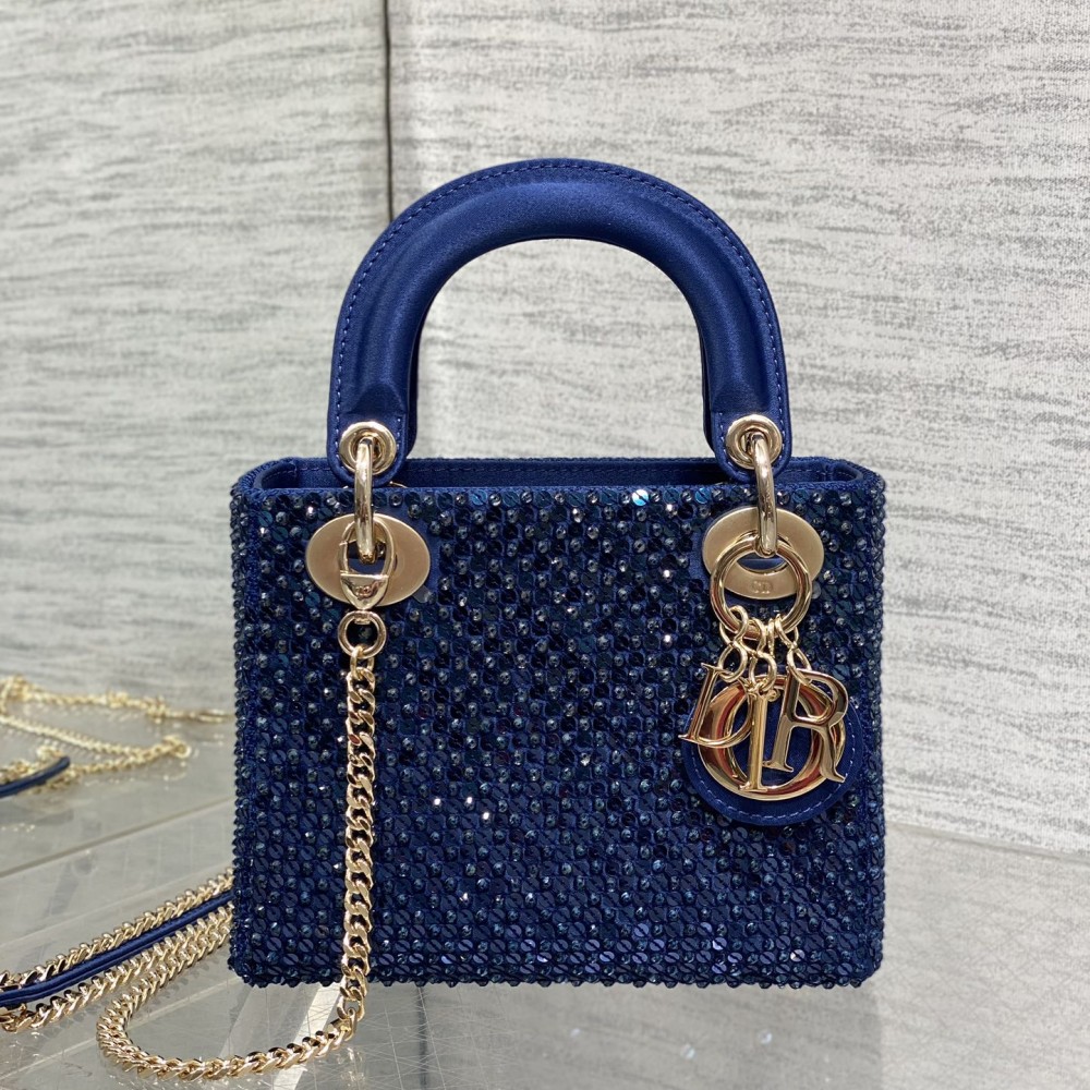 Mini Lady Dior Bag Metallic Lambskin and Rose des Vents Satin Embroidered with Beads
