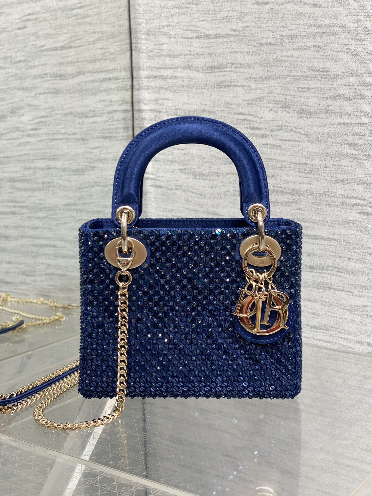 Mini Lady Dior Bag Metallic Lambskin and Rose des Vents Satin Embroidered with Beads