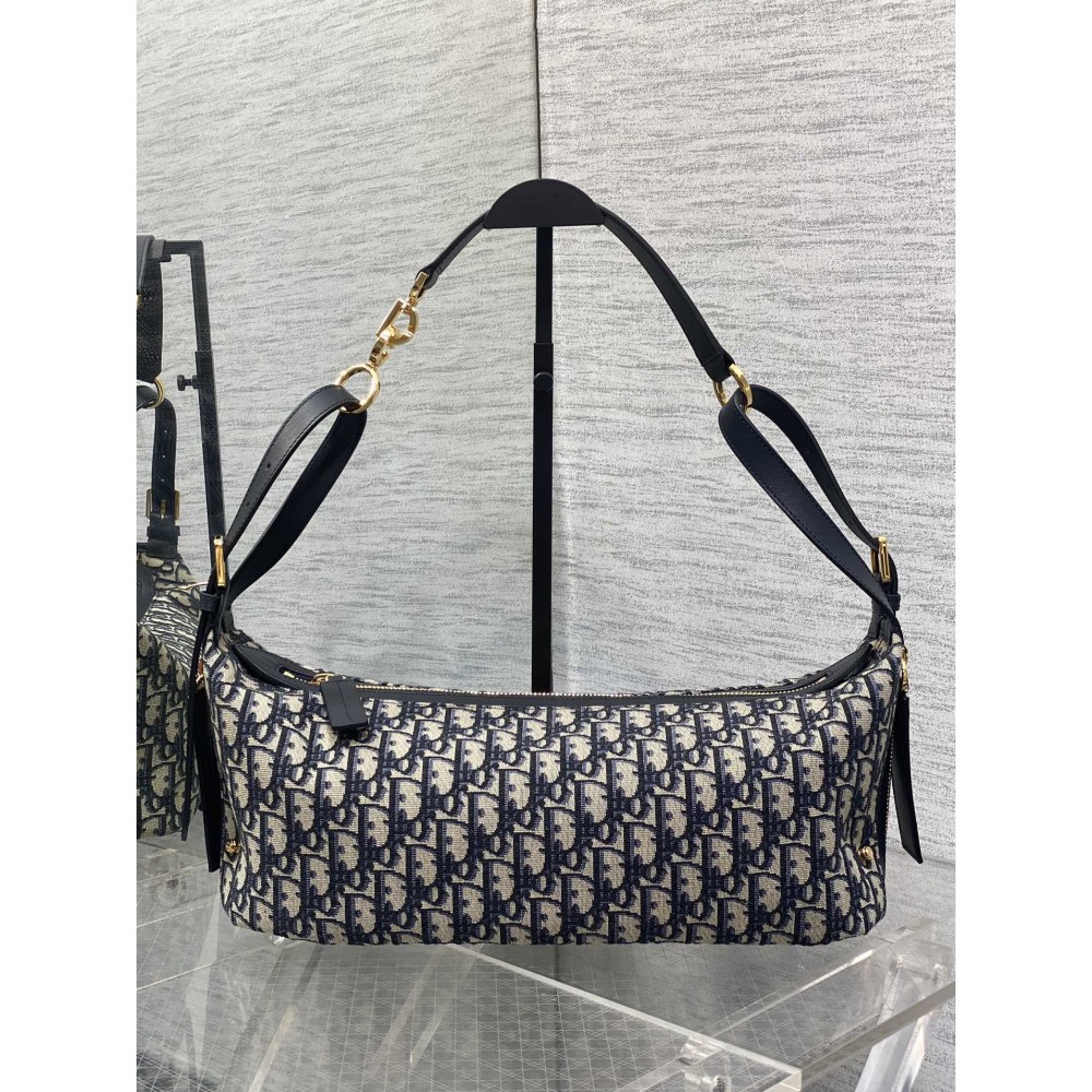 Medium D-Journey Bag Blue Dior Oblique Jacquard