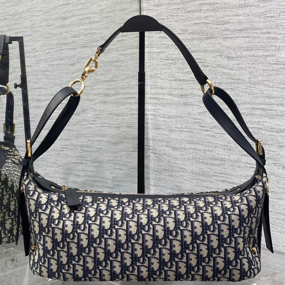 Medium D-Journey Bag Blue Dior Oblique Jacquard