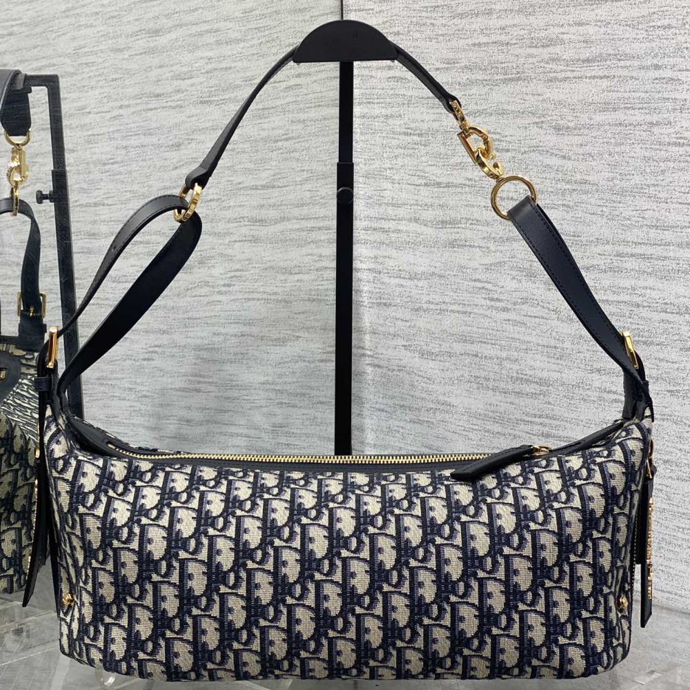 Medium D-Journey Bag Blue Dior Oblique Jacquard