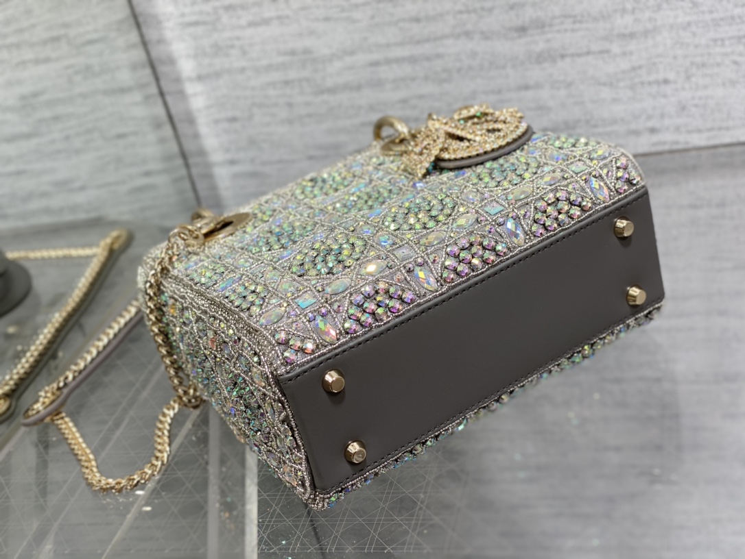 Dior Lady D Small Gray Metallic With Bead Embroidery shoulder Bag Dior Lady D Small Gray Metallic With Bead Embroidery shoulder Bag