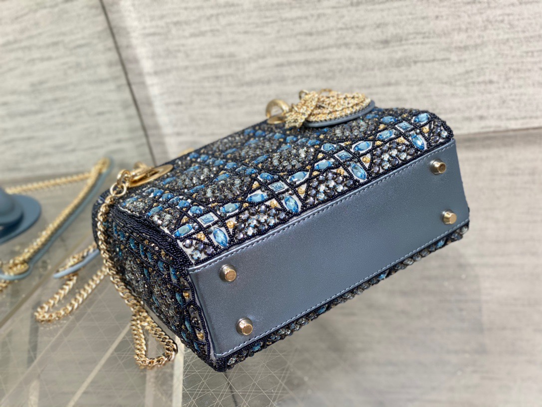 Dior Lady D Small Blue Metallic With Bead Embroidery shoulder Bag Dior Lady D Small Blue Metallic With Bead Embroidery shoulder Bag