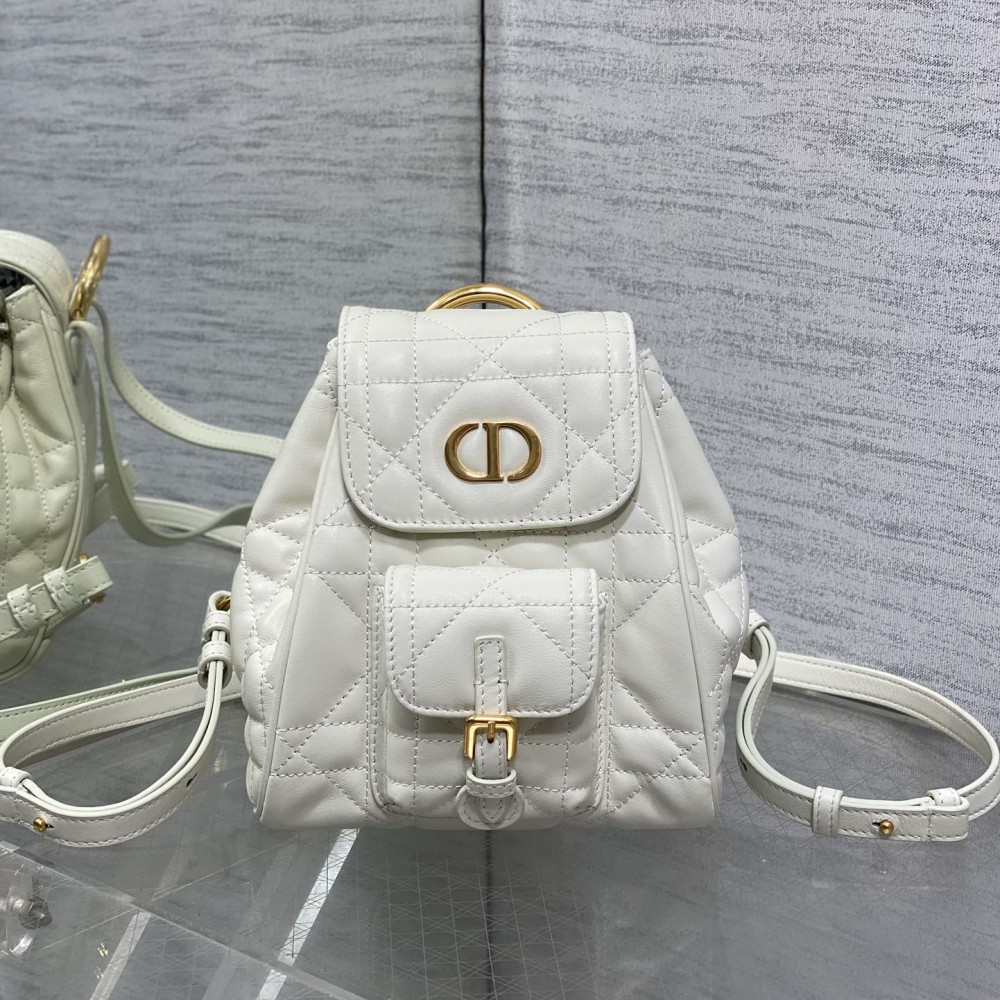 Small Dior Caro Backpack Latte Macrocannage Lambskin