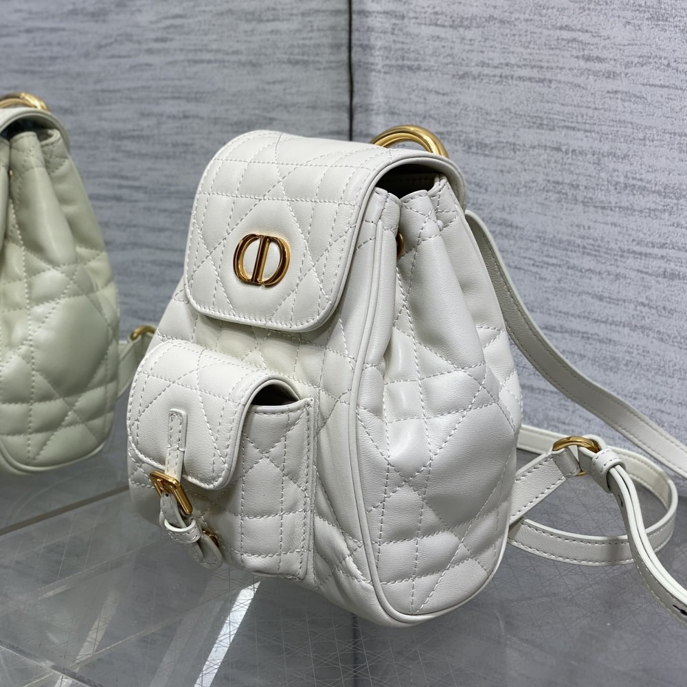 Small Dior Caro Backpack Latte Macrocannage Lambskin