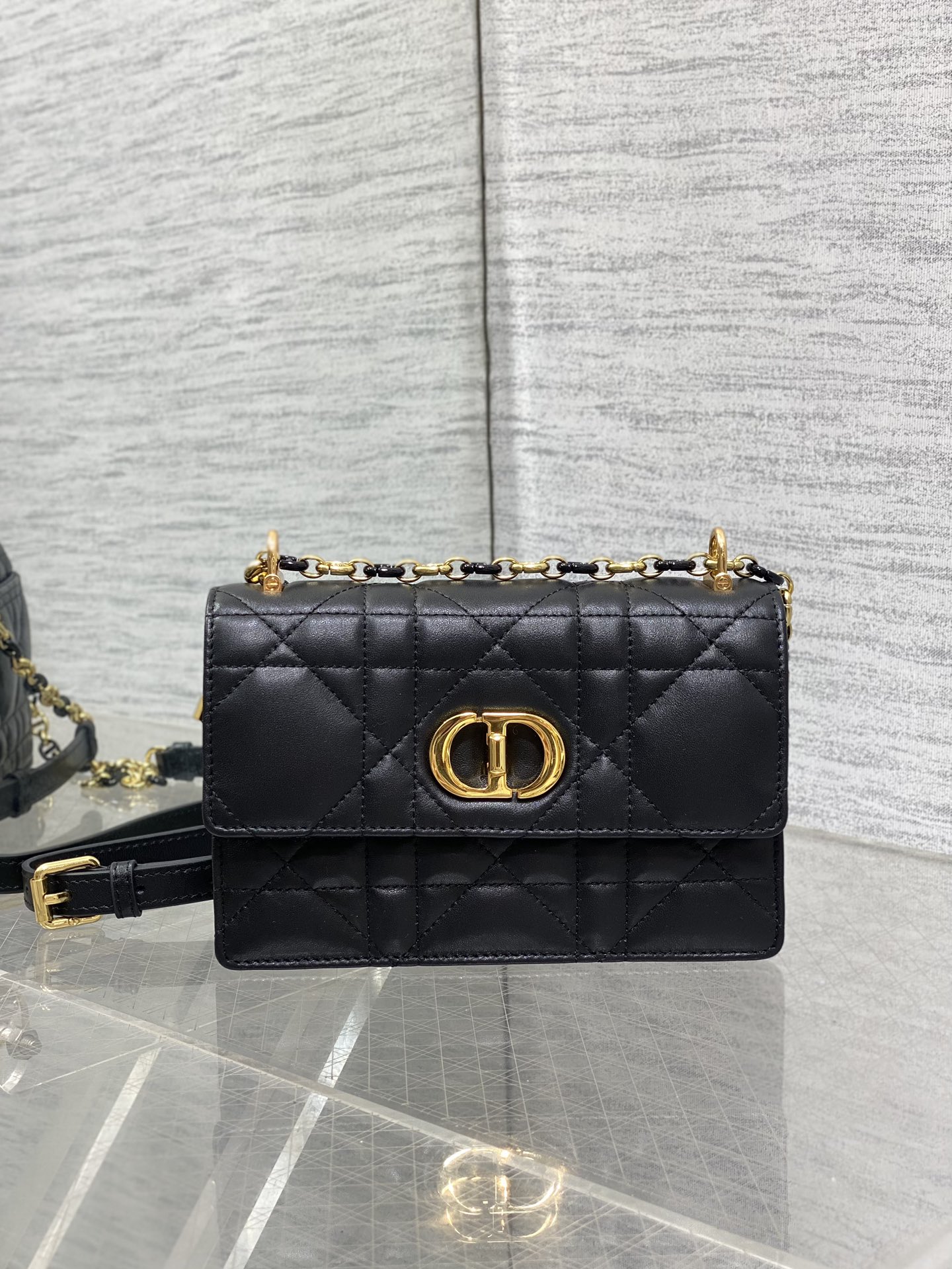 DIOR  Miss Caro Mini Bag Black Macrocannage Lambskin 