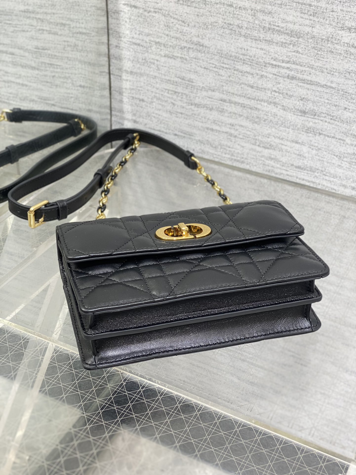 DIOR  Miss Caro Mini Bag Black Macrocannage Lambskin 
