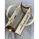 Dior Small Dior Book Tote Beige Oblique Embroidered Raffia And Camel Calfskin