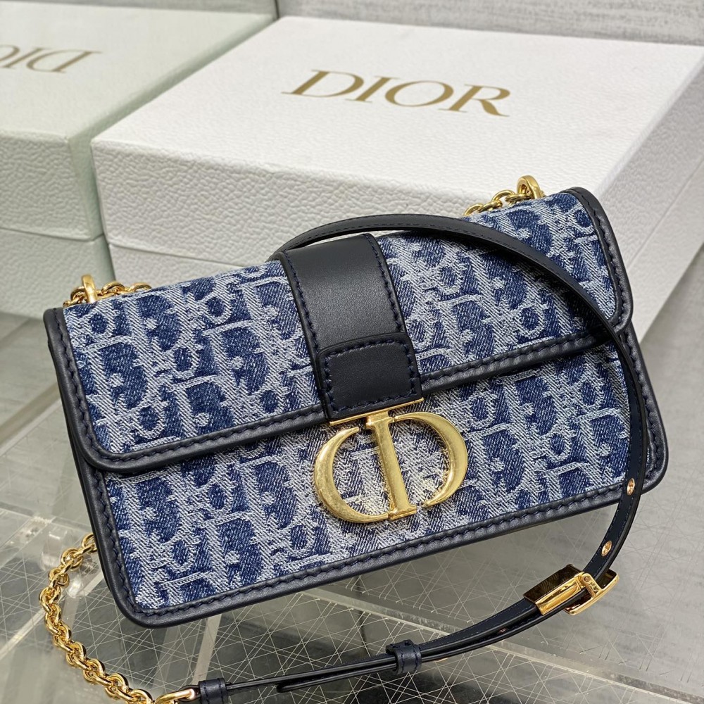 DIOR 30 Montaigne Bag Blue Dior Oblique Jacquard 