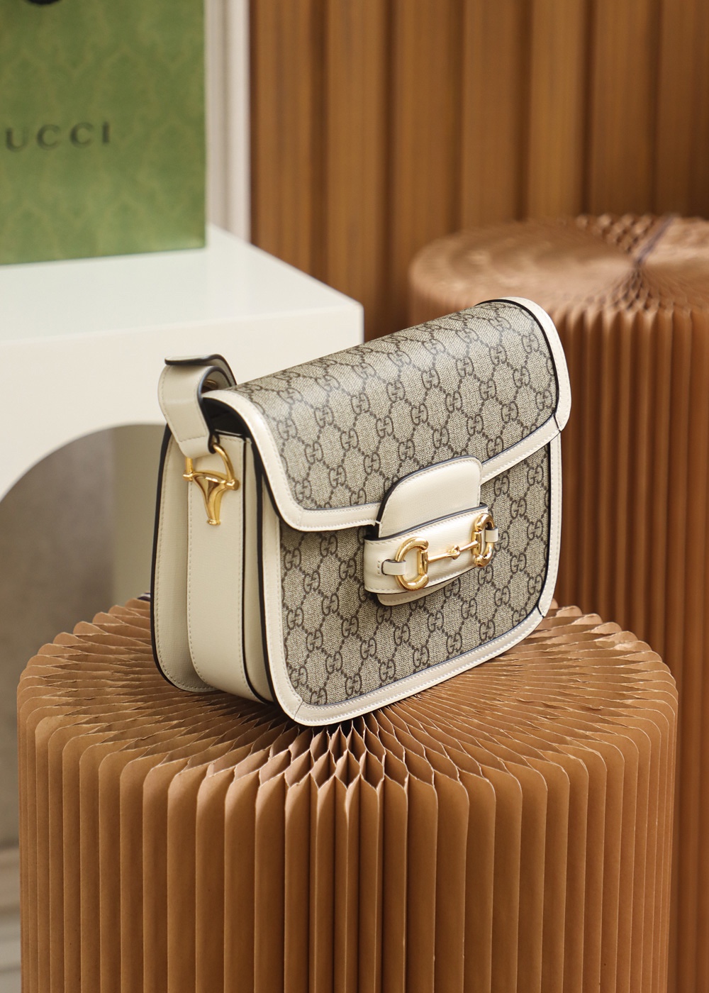 GUCCI GG Supreme Gucci 1955 Horsebit Shoulder Bag GUCCI GG Supreme Gucci 1955 Horsebit Shoulder Bag