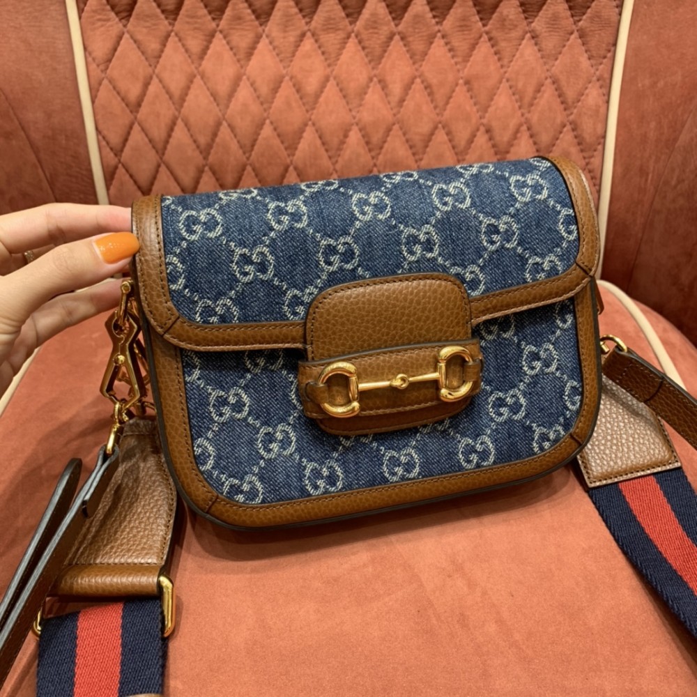 Gucci Gg Denim1955 Mini sac Horsebit Bag Blue 