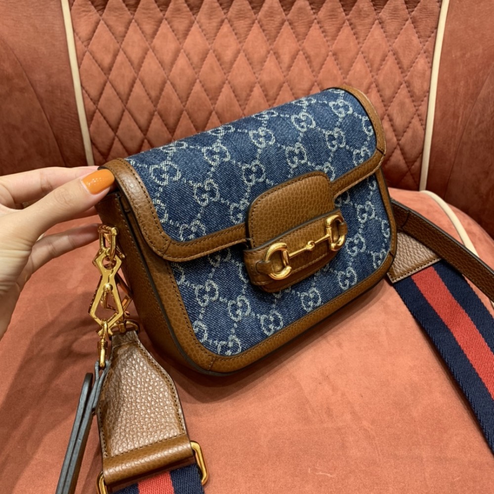 Gucci Gg Denim1955 Mini sac Horsebit Bag Blue 