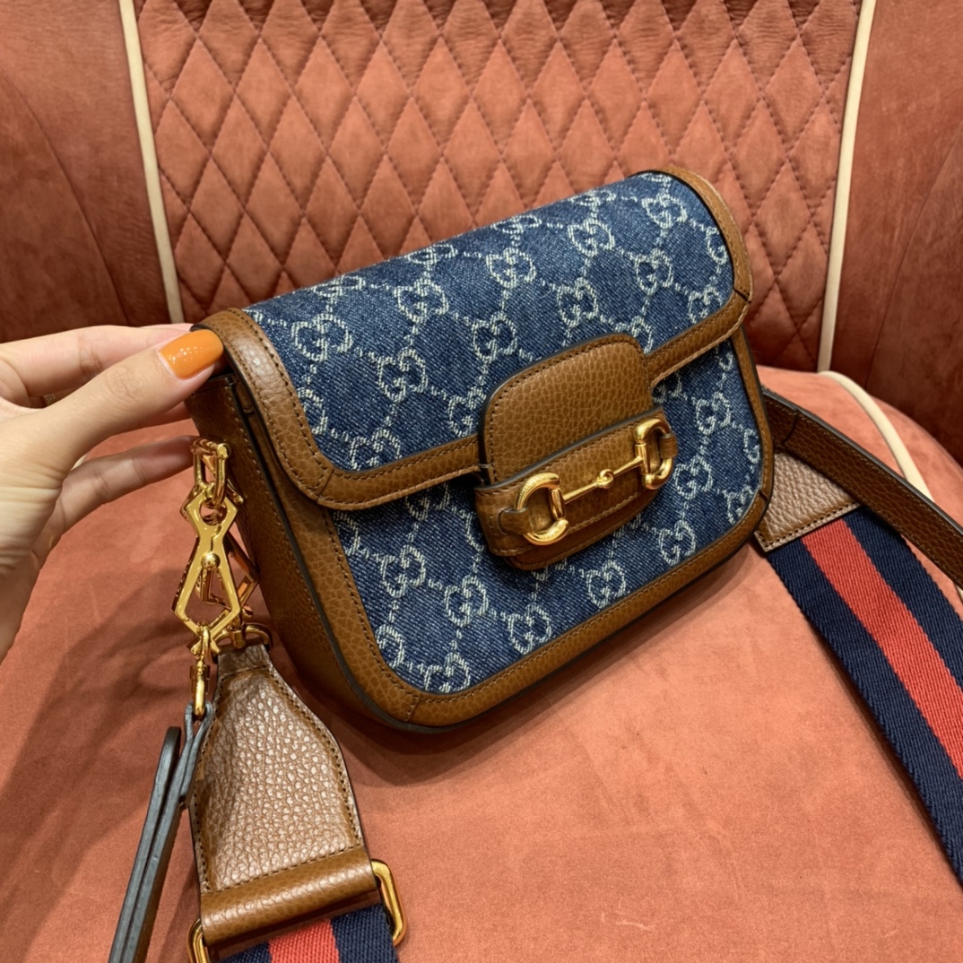 Gucci Gg Denim1955 Mini sac Horsebit Bag Blue 
