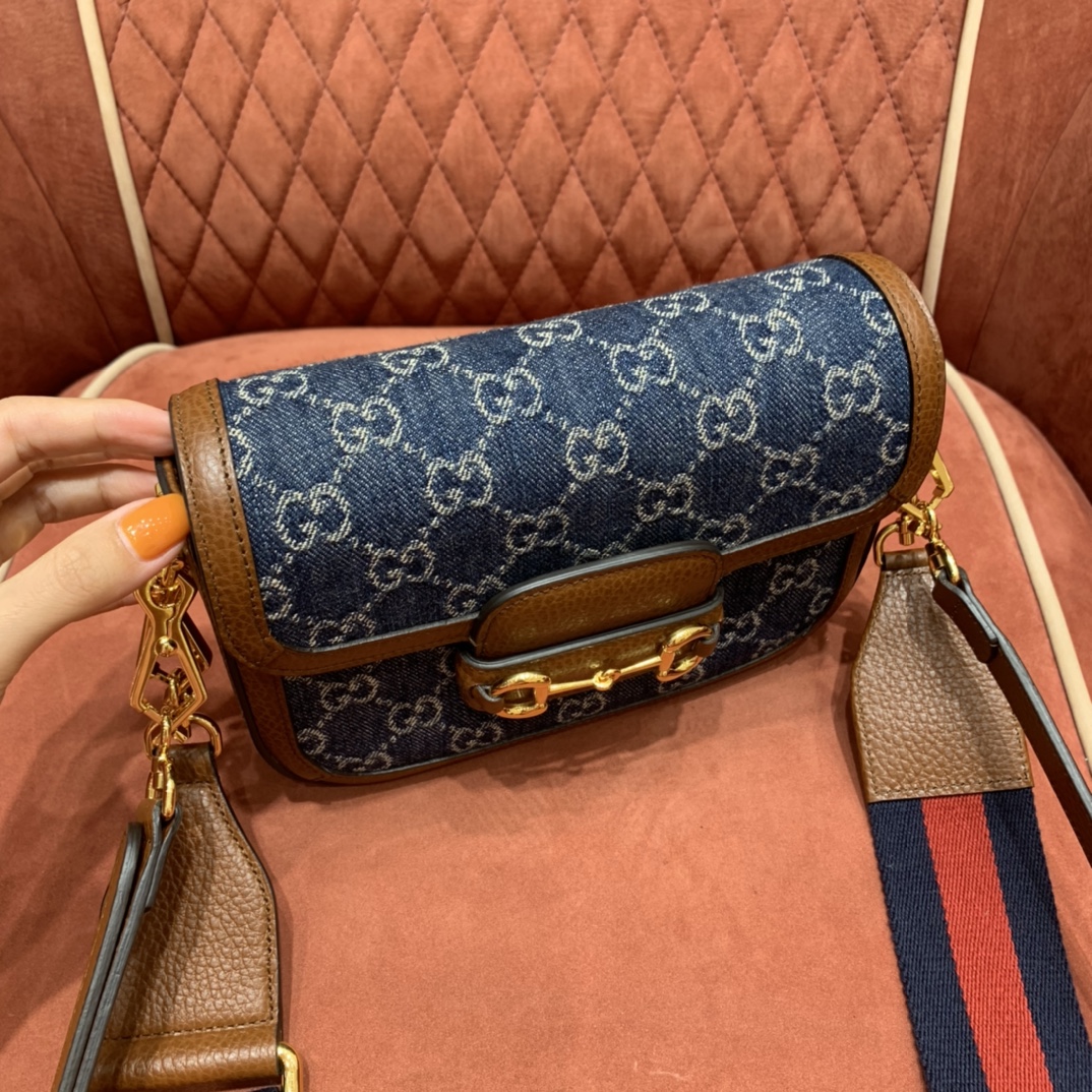 Gucci Gg Denim1955 Mini sac Horsebit Bag Blue 