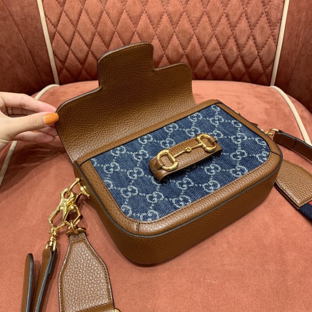 Gucci Gg Denim1955 Mini sac Horsebit Bag Blue 