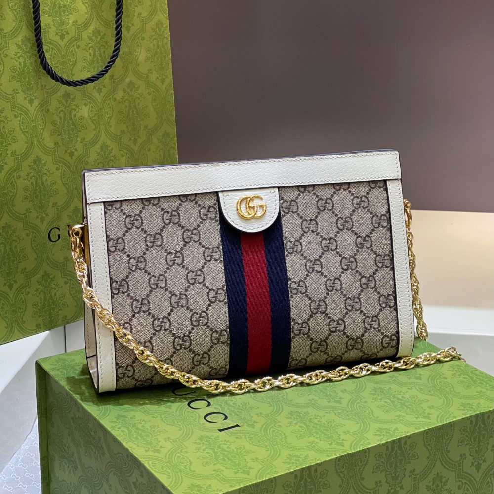 GUCCI Ophidia Canvas With Leather Chain Bag Envelope Bag Clutches Shoulder Bag Crossbody Bag Mini Women's Ebony/Brown