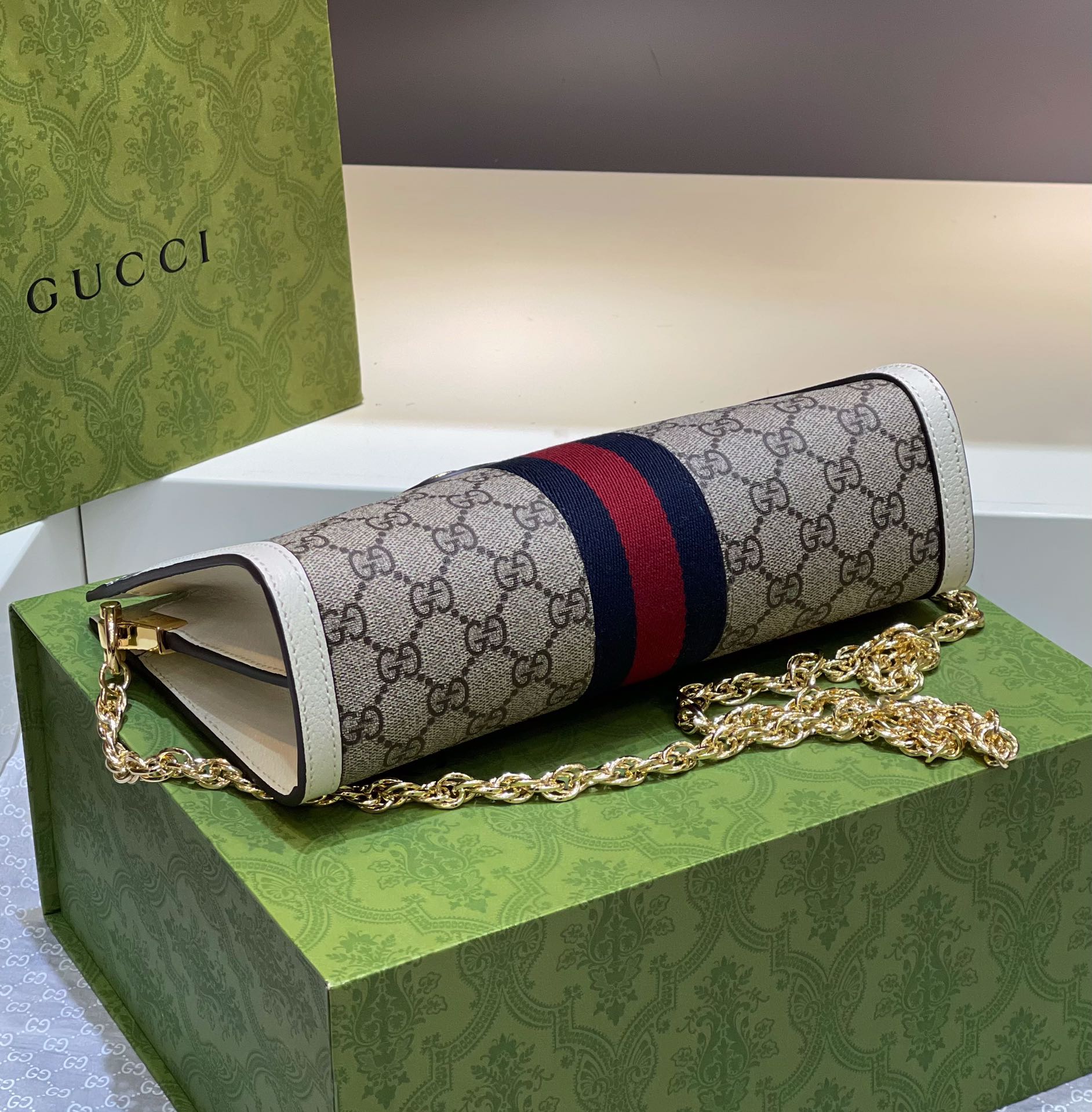 GUCCI Ophidia Canvas With Leather Chain Bag Envelope Bag Clutches Shoulder Bag Crossbody Bag Mini Women's Ebony/Brown GUCCI Ophidia Canvas With Leather Chain Bag Envelope Bag Clutches Shoulder Bag Crossbody Bag Mini Women's Ebony/Brown
