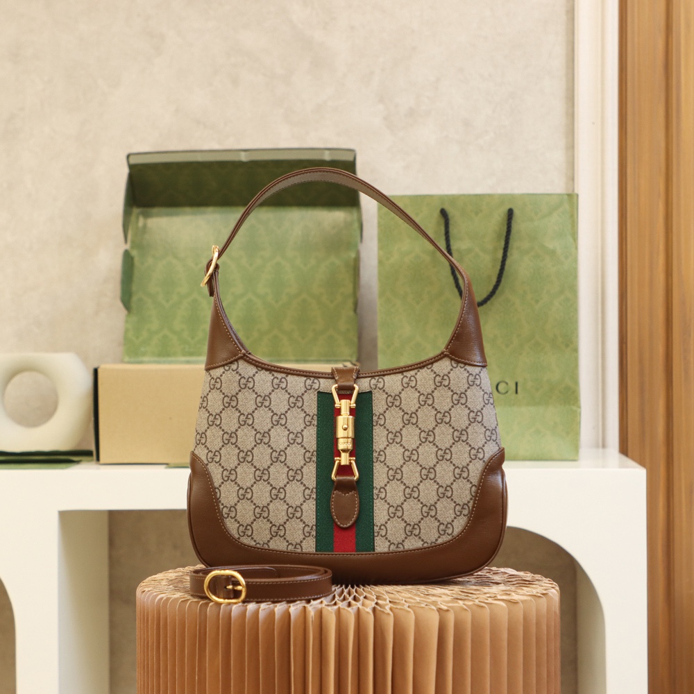 Gucci Jackie 1961 Small Webbing trimmed Coatedcanvas And Leather Shoulder Bag