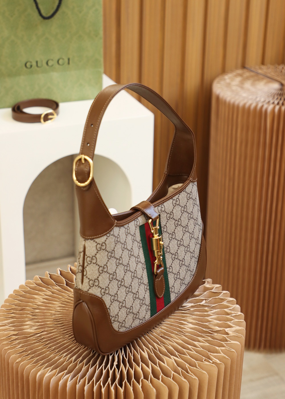 Gucci Jackie 1961 Small Webbing trimmed Coatedcanvas And Leather Shoulder Bag Gucci Jackie 1961 Small Webbing trimmed Coatedcanvas And Leather Shoulder Bag