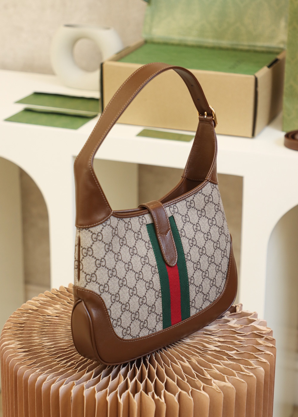 Gucci Jackie 1961 Small Webbing trimmed Coatedcanvas And Leather Shoulder Bag Gucci Jackie 1961 Small Webbing trimmed Coatedcanvas And Leather Shoulder Bag