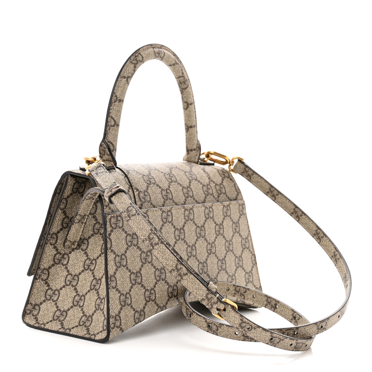 BALENCIAGA X GUCCI GG Supreme Monogram Small Hourglass Top Handle Bag Beige Ebony BALENCIAGA X GUCCI GG Supreme Monogram Small Hourglass Top Handle Bag Beige Ebony