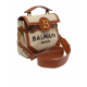 Balmain Ecru canvas B-Buzz 23 bag with brown leather panels