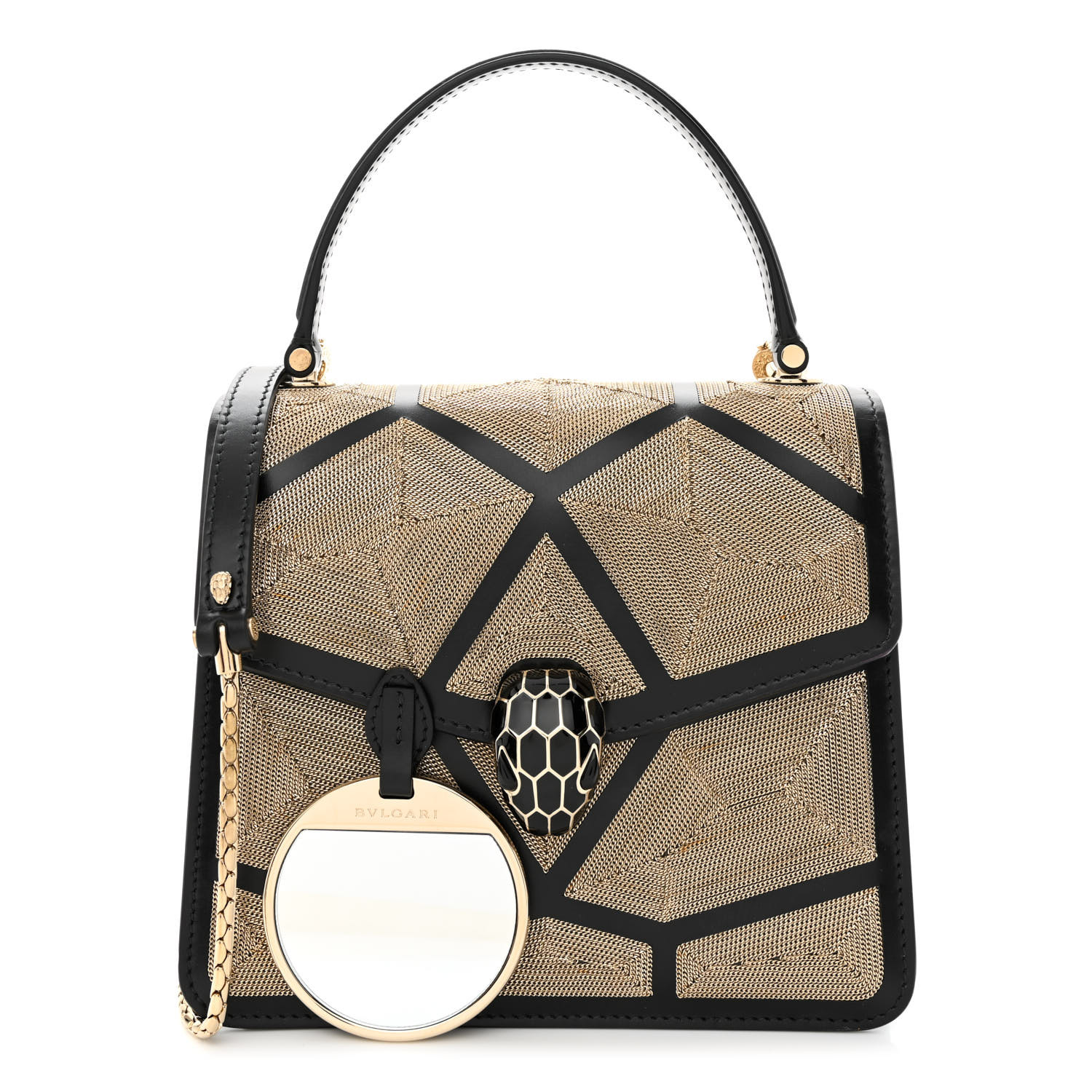 BULGARI Calfskin Million Chain Motif Serpenti Forever Top Handle Black BULGARI Calfskin Million Chain Motif Serpenti Forever Top Handle Black